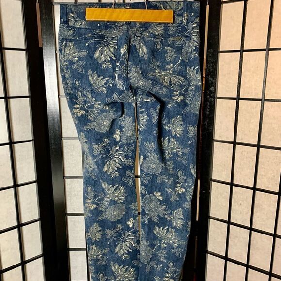 LRL Lauren Jeans Co Dark Blue Floral Print Skinny Jeans sz 2 - Picture 3 of 4